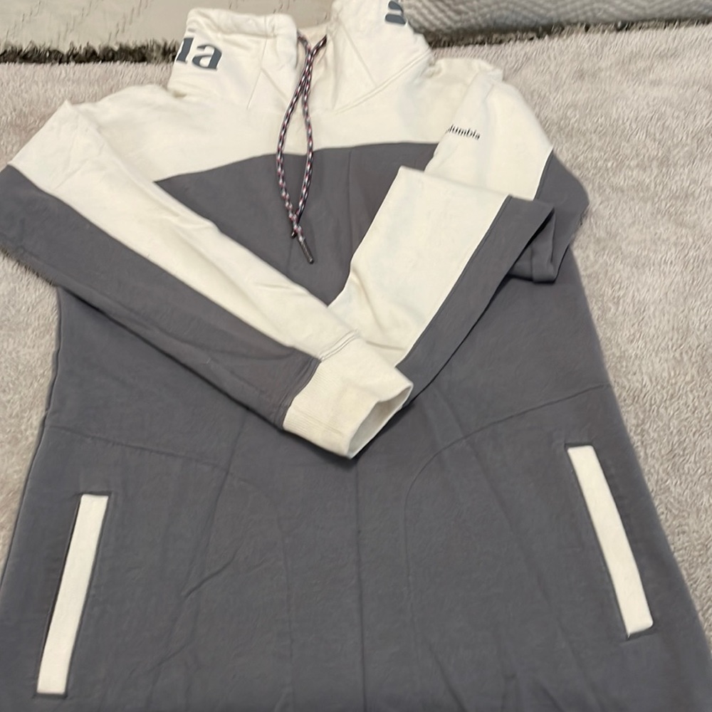 Grey and White..Colombia Slim-Fit Sweatshirt w/pockets and drawstring neck line